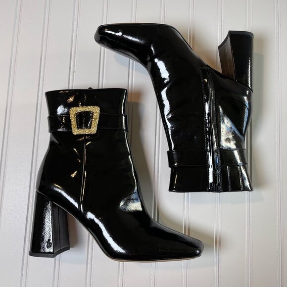 Sam Edelman Corinne Black Patent Square Toe Block Heel Ankle Boots Women 9.5 - Picture 10 of 15